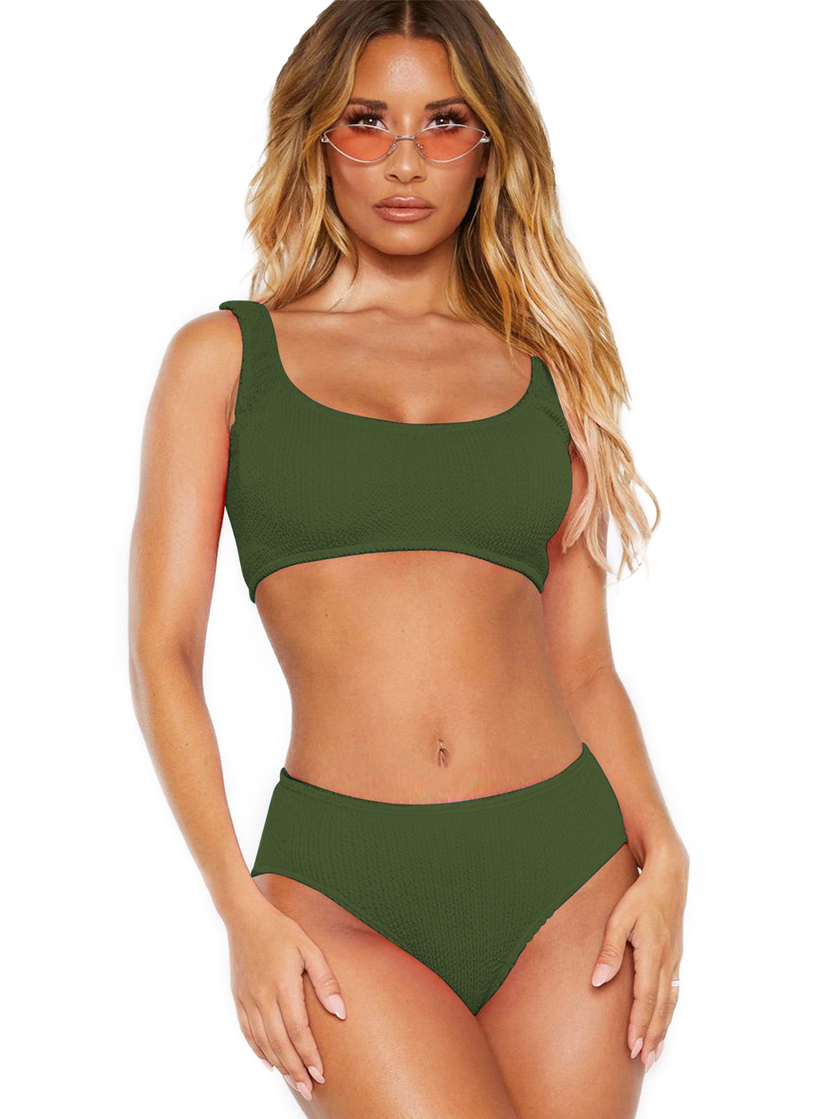 Piece Bikinis With Tummy Control Ribbed Sports Two Piece High