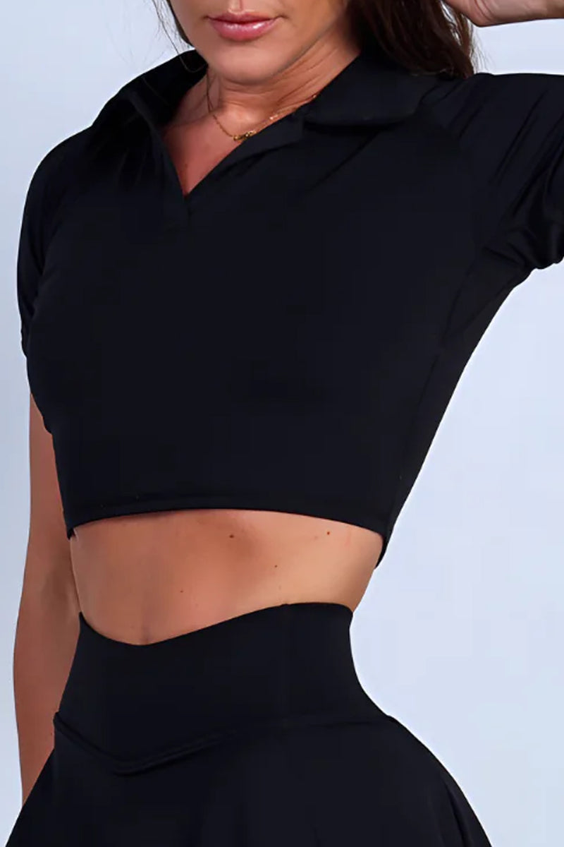 Women Athletic Solid Collared Tank Crop Top
