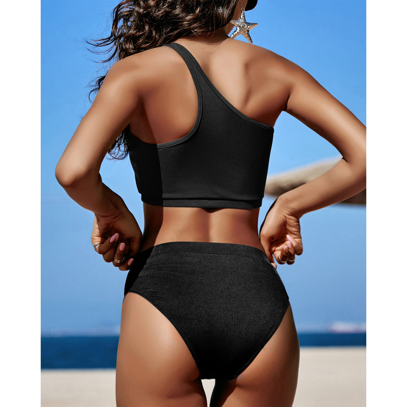 Women Sexy Tummy Control One Shoulder Bikini Sets
