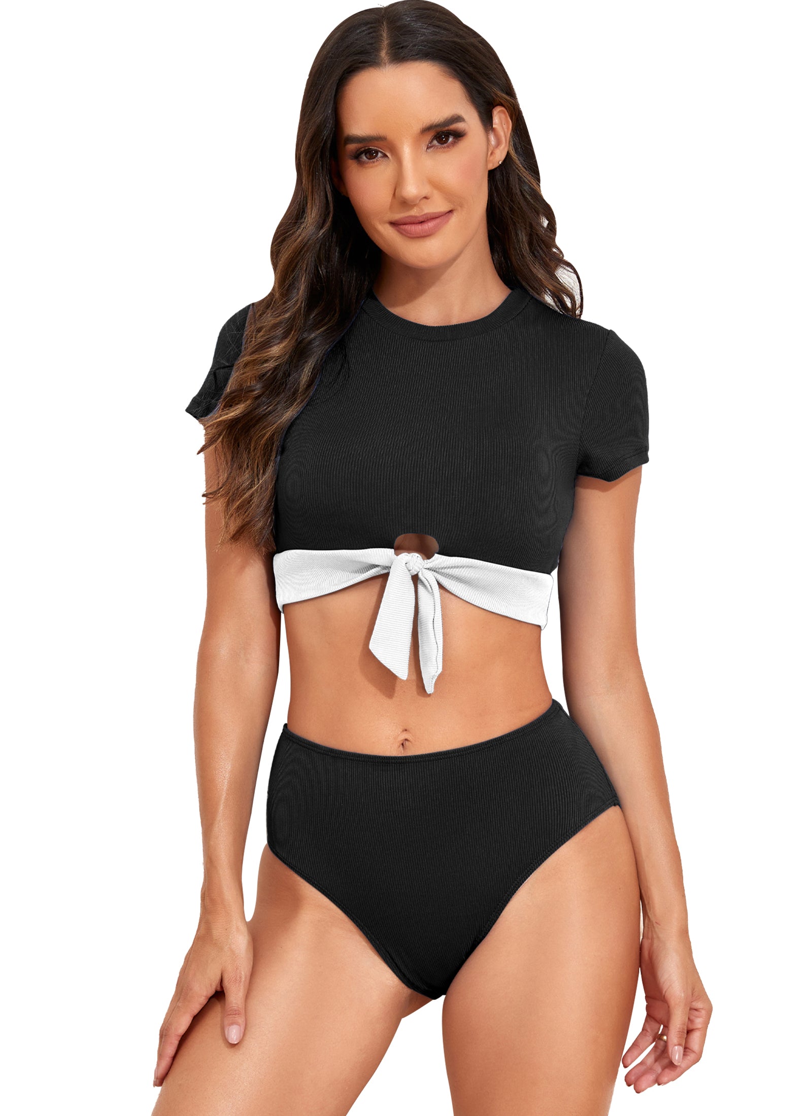 Short Sleeve Bikini High Neck Swimsuit – Jolefille - Main Image