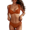 Women Underwire Wide Straps High Cut 2 Piece Bikini Sets