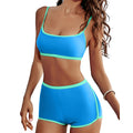 Women Sporty Color Block Spaghetti Strap Bikini Sets