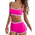 Women Sporty Color Block Spaghetti Strap Bikini Sets