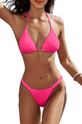Women Solid Halter Push Up Two Piece Bikini Set