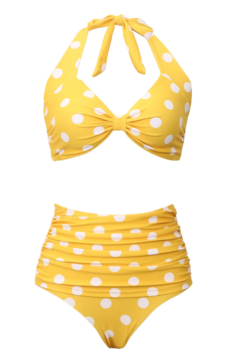 Women Classic Dot Printed Ruched Bikini Set