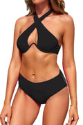 Women Halter Crisscross Two Piece Underwire Bikini Set