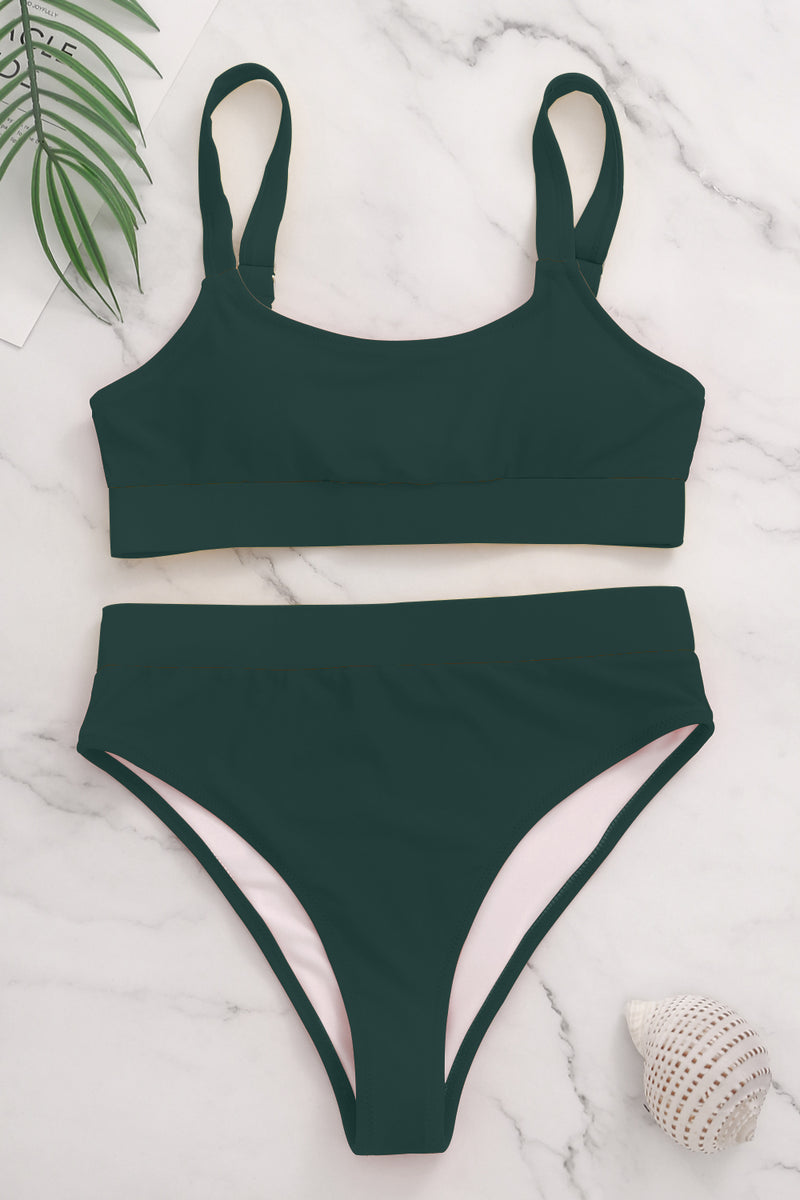 Sports Color Block Swimsuits High Waisted BikiniScoop Neck Cheeky Bathing Suit