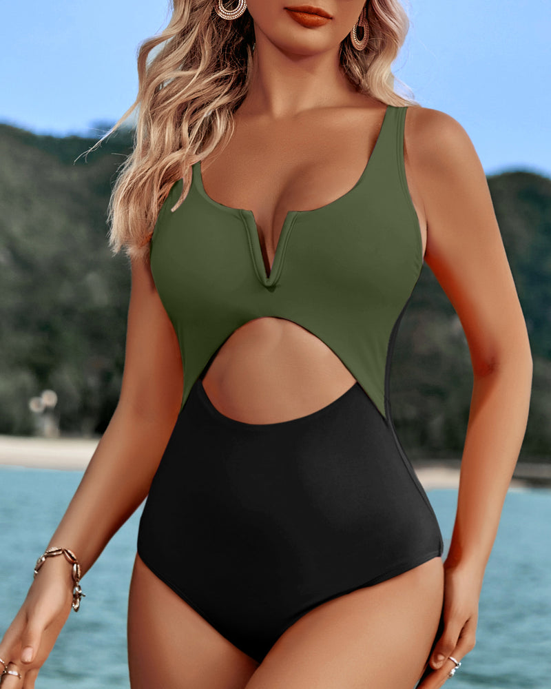 Women Color Block Full Coverage Swimsuits