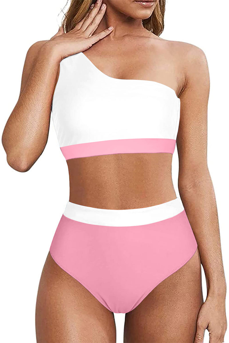 Women One Shoulder High Waisted 2 Piece Swimsuits