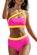 Women Asymmetric 2 Piece Color Block Swimsuits