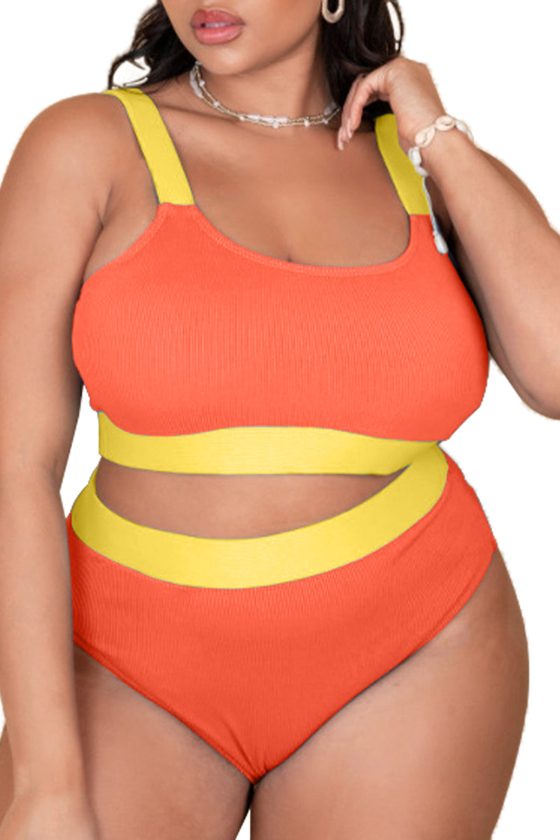 Women Color Block High Waisted Plus Size Bikini Set