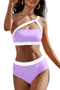 Women Asymmetric 2 Piece Color Block Swimsuits