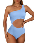 Women Sexy One Shoulder Ribbed One Piece Bathing Suits