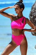 Jolefille One Shoulder Bikini Set #Color_Hot Pink
