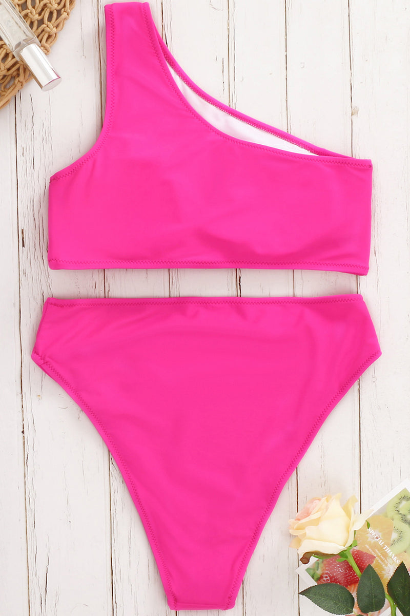 Women One Shoulder High Waisted Bikini Set Color Block High Cut Two Piece  Swimsuit Tummy Control Bathing Suit Beachwear, Hot Pink, XX-Large :  : Clothing, Shoes & Accessories