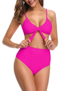 jolefille high waisted tummy control swimwear#Color_Fluorescent Rose-red
