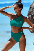 Jolefille One Shoulder Bikini Set #Color_Malachite Green