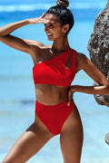 Jolefille One Shoulder Bikini Set #Color_Red