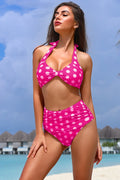 jolefille retro high waist swimsuit model side#color_Rose Red